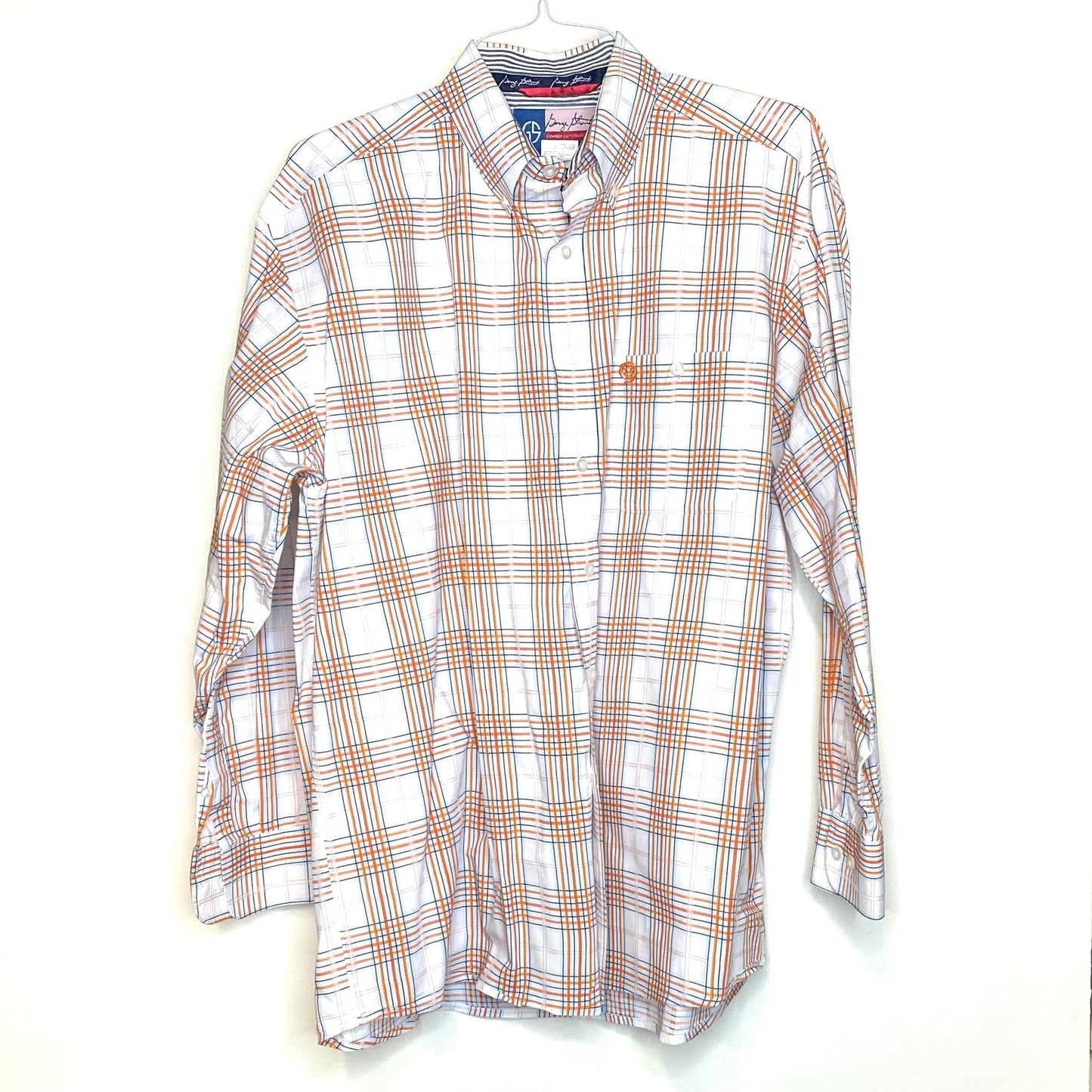 Wrangler George Strait Size XL Orange White Plaid Western Shirt Button-Down L/s