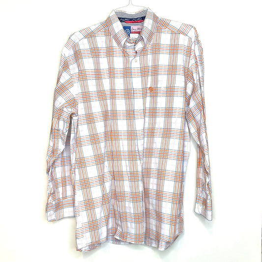 Men's Western Shirt - Size XL - Orange/White Plaid - Long Sleeve Button-Down