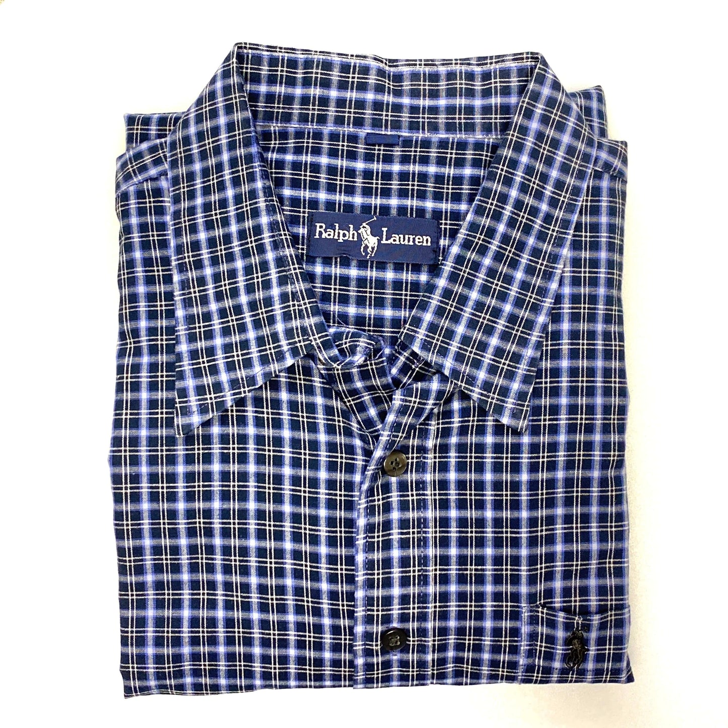 Ralph Lauren Men's Plaid Dress Shirt - Size L - Blue/White/Black - 100% Cotton