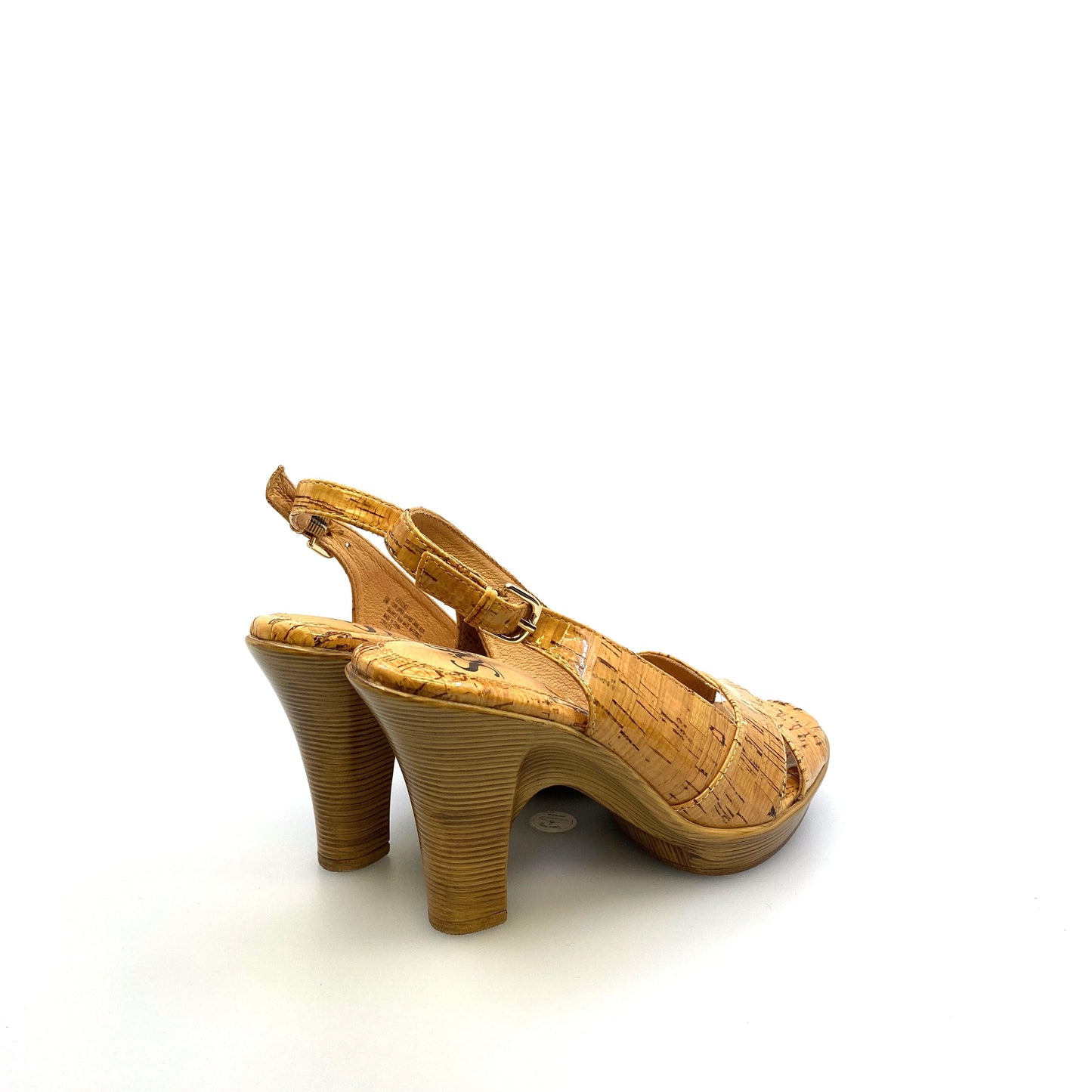 Sofft Womens “Portia” Size 6M Natural Laminated Cork Open-Toe Slingback Heels