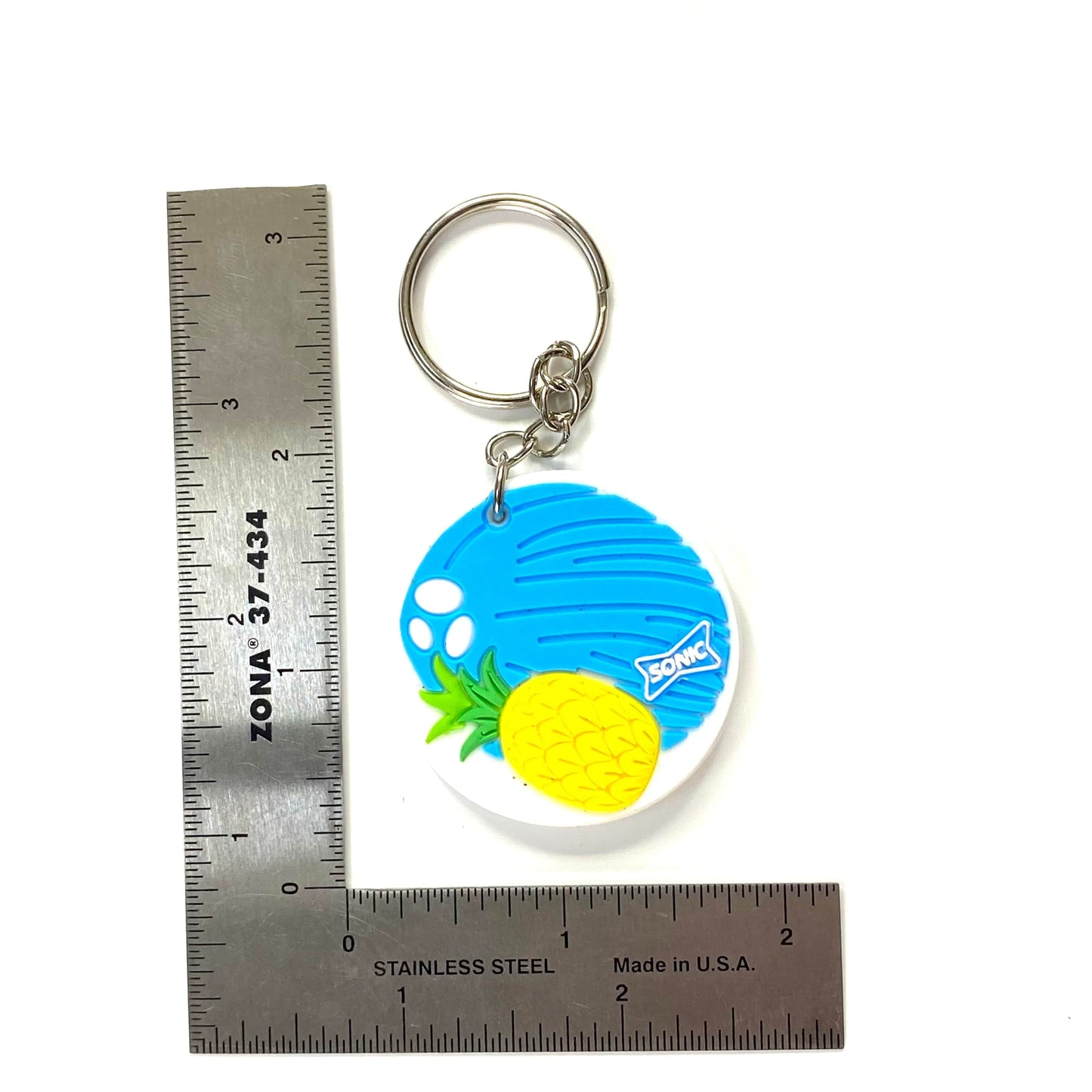 SONIC Drive-In Restaurant Blue Coconut Pineapple Keychain Key Ring Rubber Round