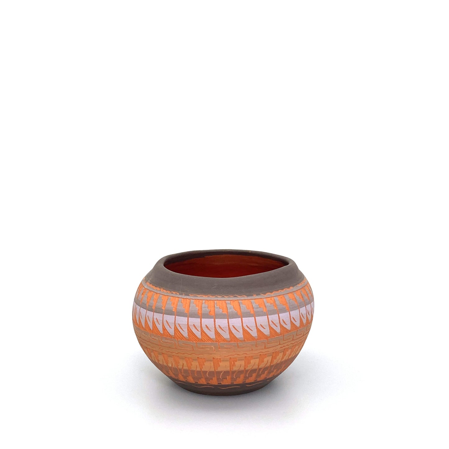Navajo Pottery by Anna Tsosie Terra Cotta Hand Etched Small Pot 3.5” Pink Brown