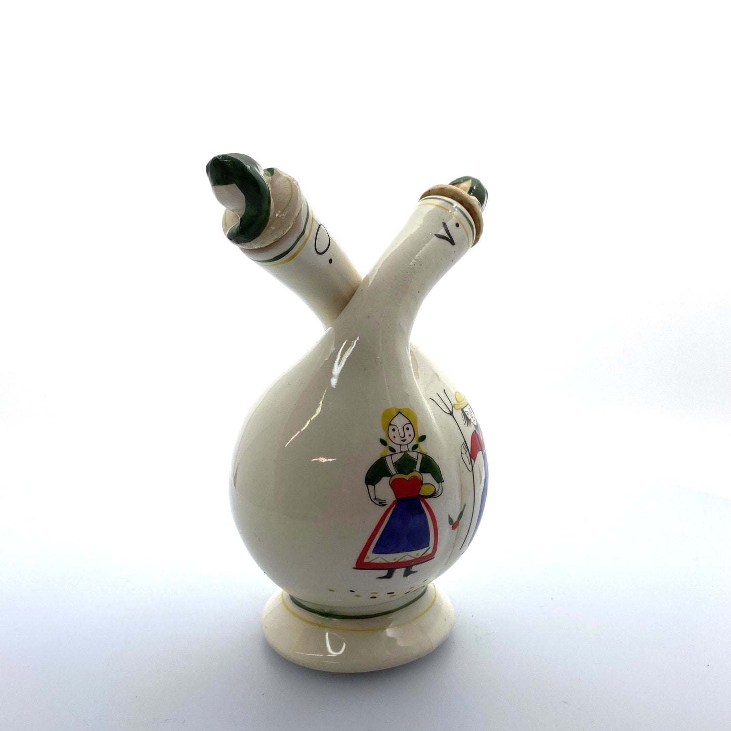 Vintage Fred Roberts Co Japan Oil & Vinegar Ceramic Twist Decanter Farmer & Wife