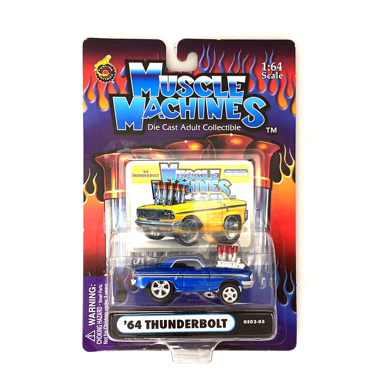Muscle Machines Thunderbolt Diecast Car – Vintage 1:64 Scale Collectible for Adult Enthusiasts – Classic Blue Design