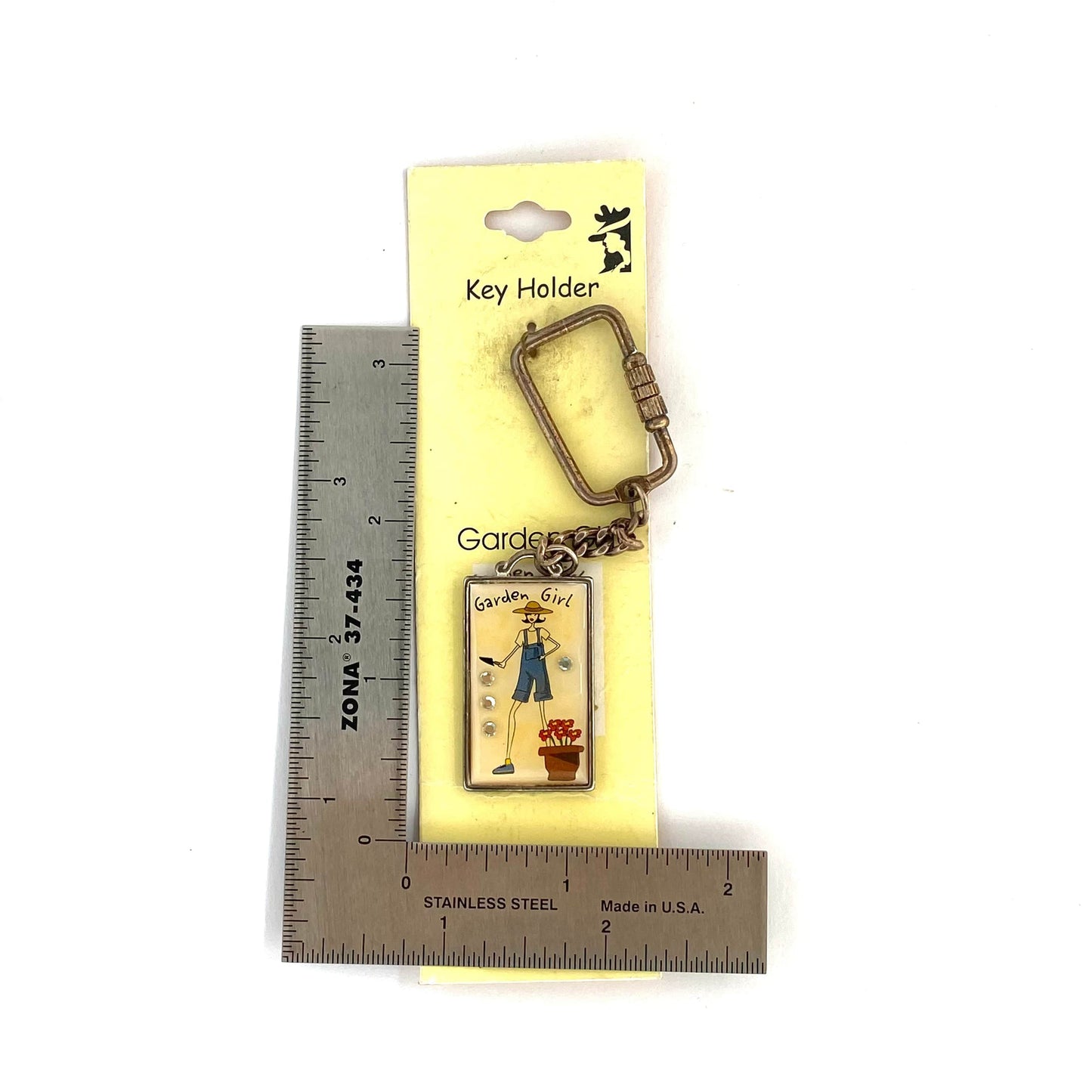 Novelty “Garden Girl” Pendant Keychain Key Ring Metal NEW