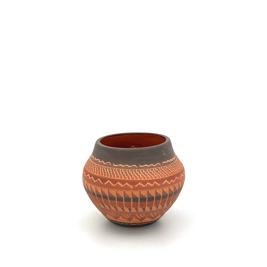Navajo Pottery by Anna Tsosie Terra Cotta Hand Etched Small Pot 3” Orange Brown