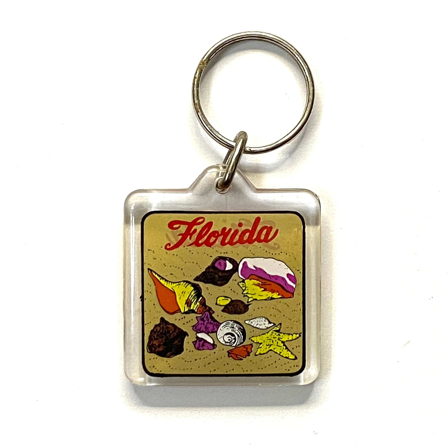 Vintage Florida Travel Souvenir Keychain Key Ring Square Clear Acrylic