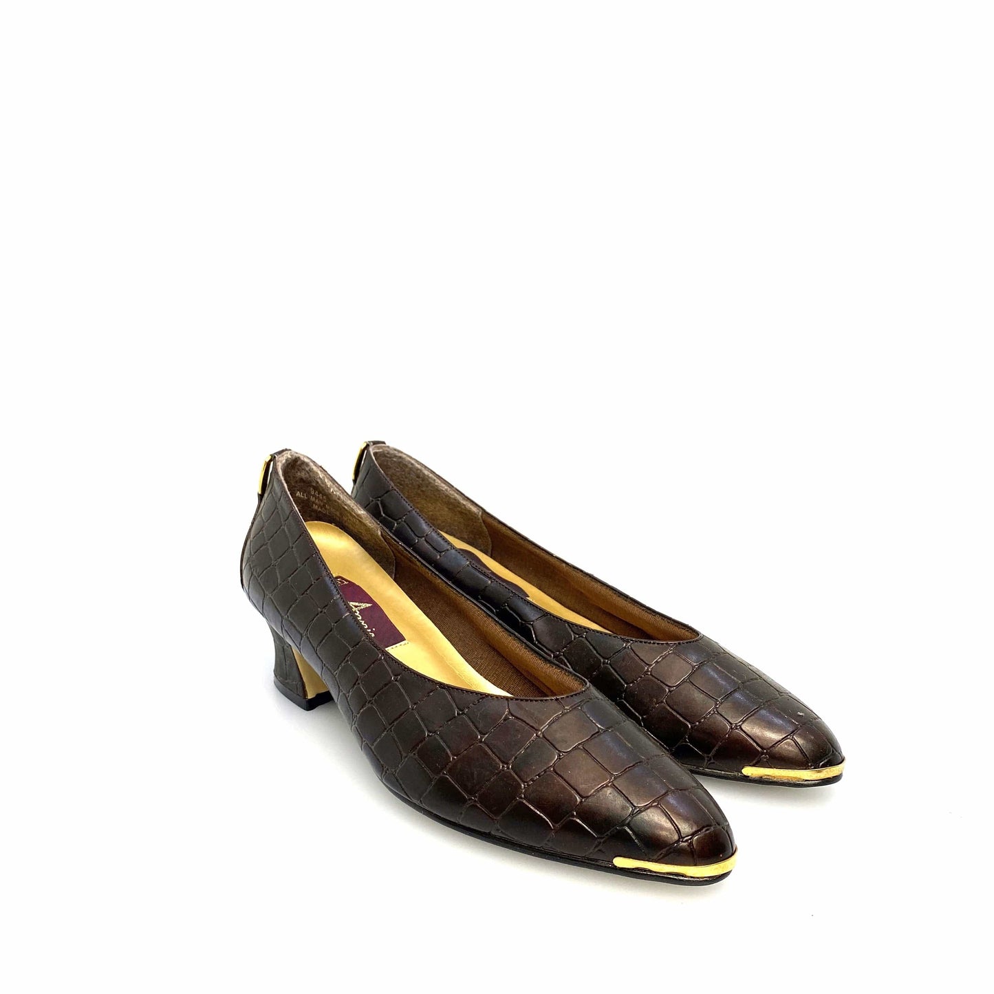 Vintage Annie Womens Size 9M Brown Gold Animal Print Heels