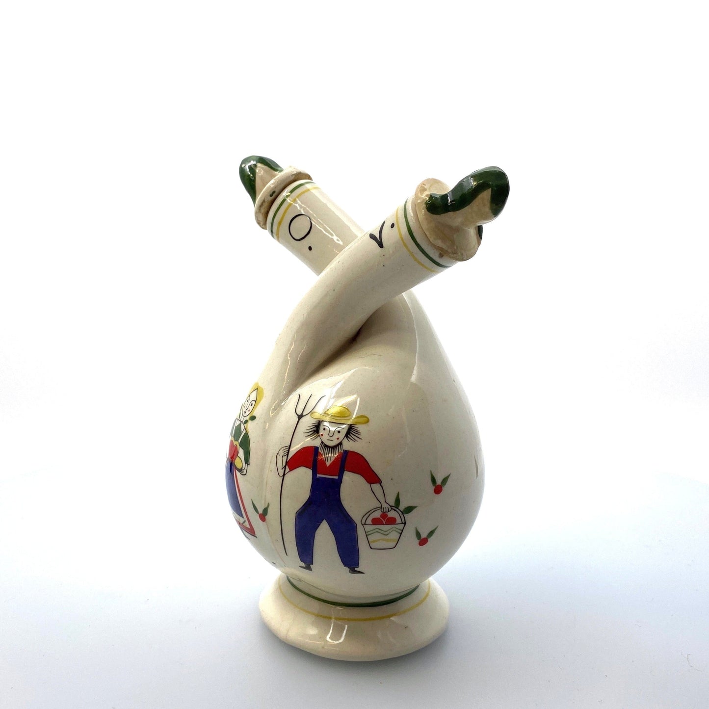 Vintage Fred Roberts Co Japan Oil & Vinegar Ceramic Twist Decanter Farmer & Wife
