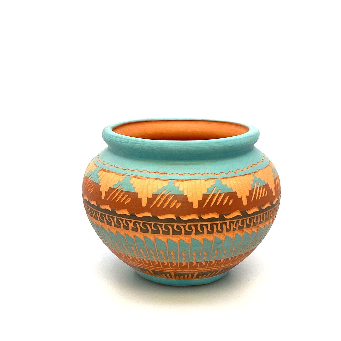 Navajo Pottery Anna Tsosie Signed Terra Cotta Hand Etched Pot 5”