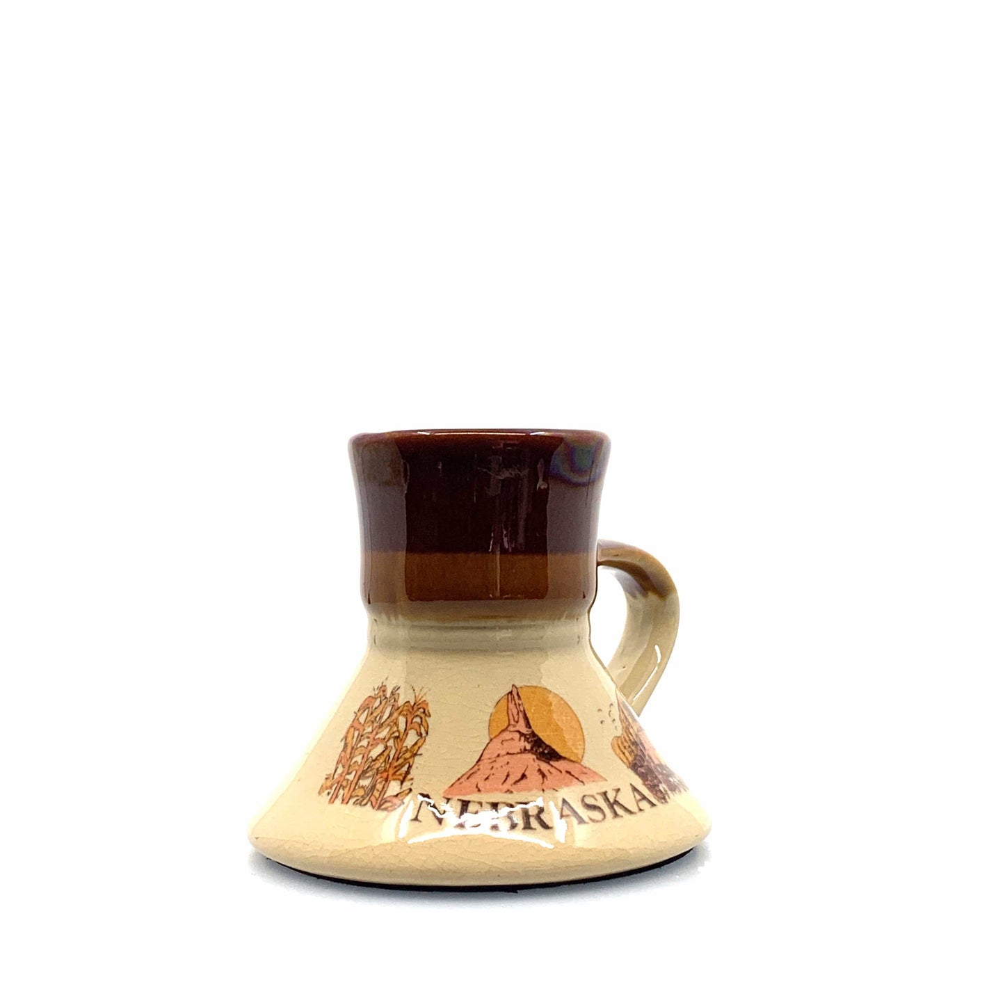 Vintage No Spill Nebraska State Tourism Brown Coffee Cup 10 Fl Oz