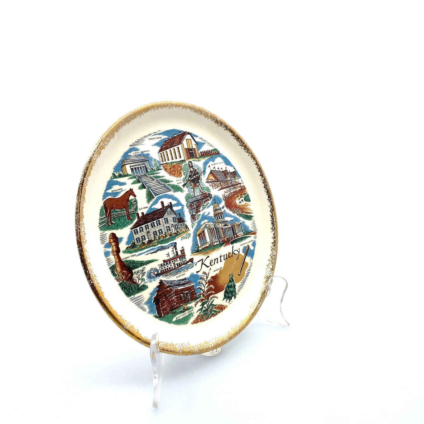Vintage State Souvenir Plate “Kentucky” Collectible, White - 7.5”