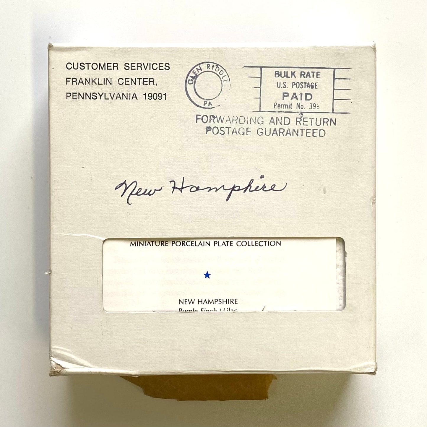 Franklin Porcelain State Birds and Flowers Miniature Plate NEW HAMPSHIRE Purple Finch / Purple Lilac