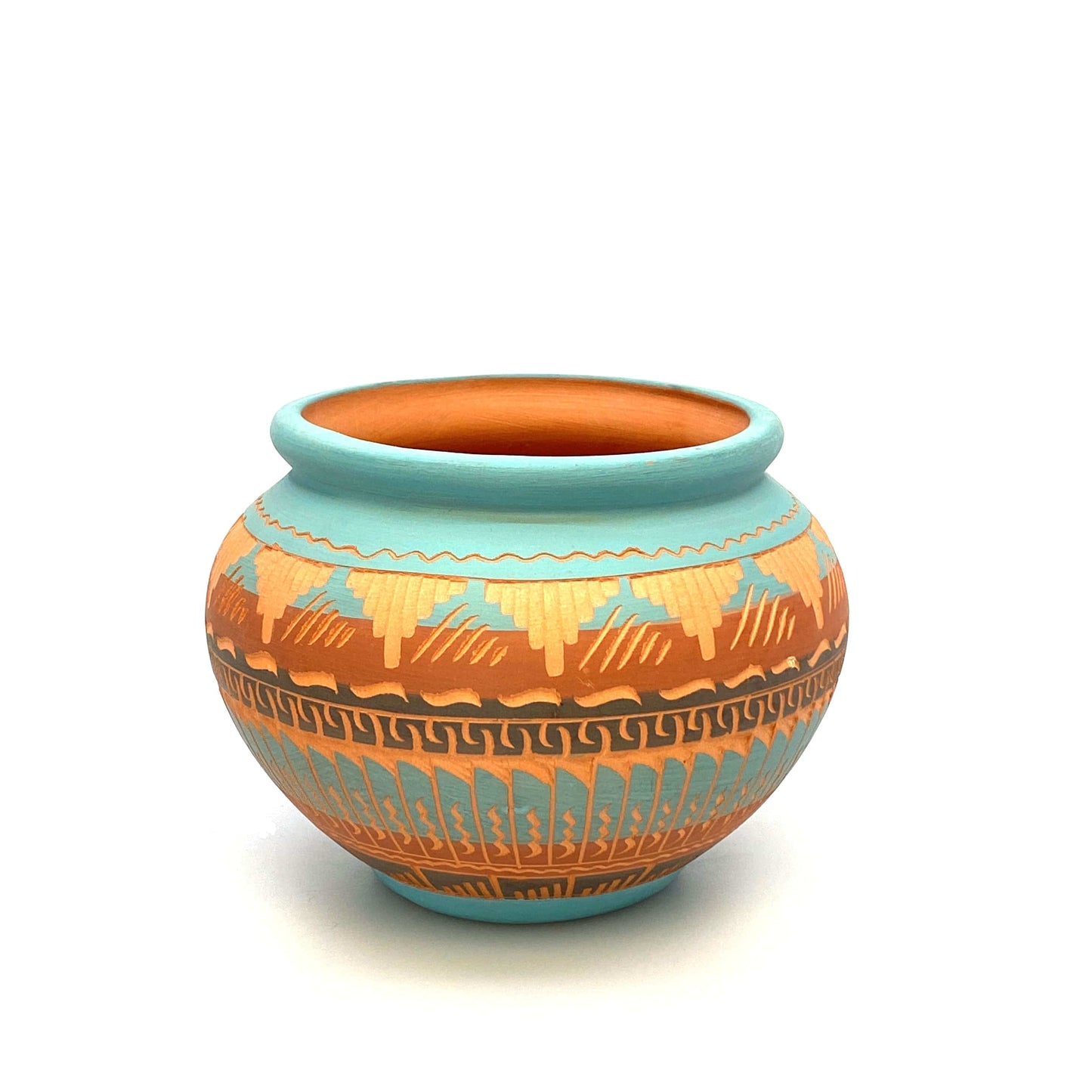 Navajo Pottery Anna Tsosie Signed Terra Cotta Hand Etched Pot 5”