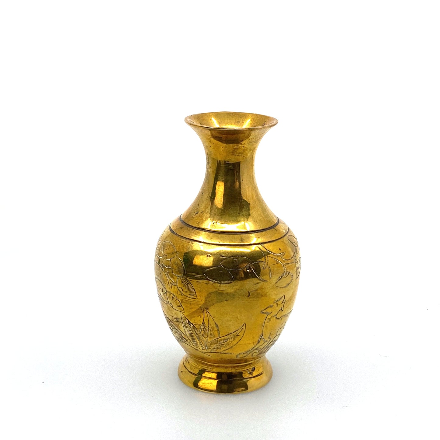 Vintage Asian Themed Engraved Brass Vases - Set of 2