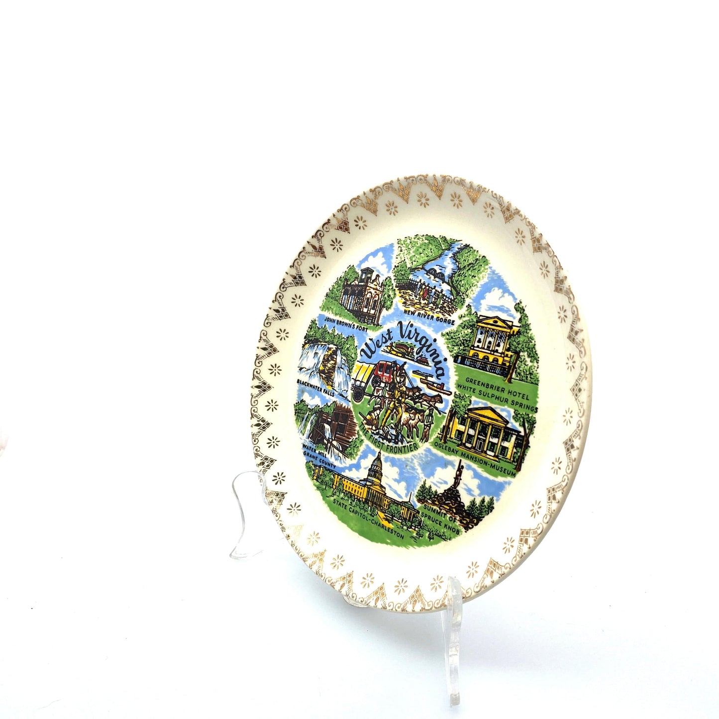 Vintage State Souvenir Plate “West Virginia The First Frontier” Collectible, White - 7.5”