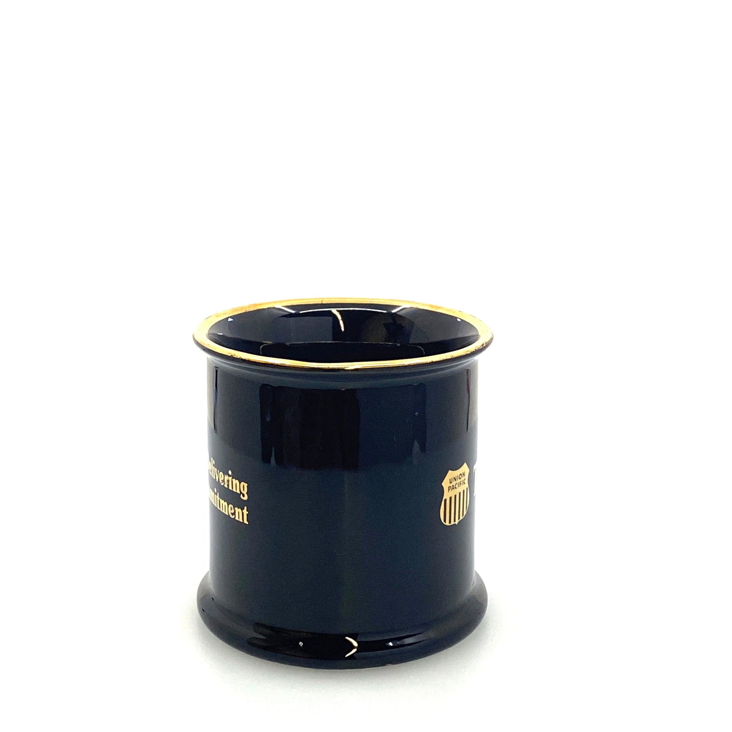 Union Pacific Railroad “Team Up” Employee Goldtone Blue Ceramic Coffee Cup 12 Fl Oz