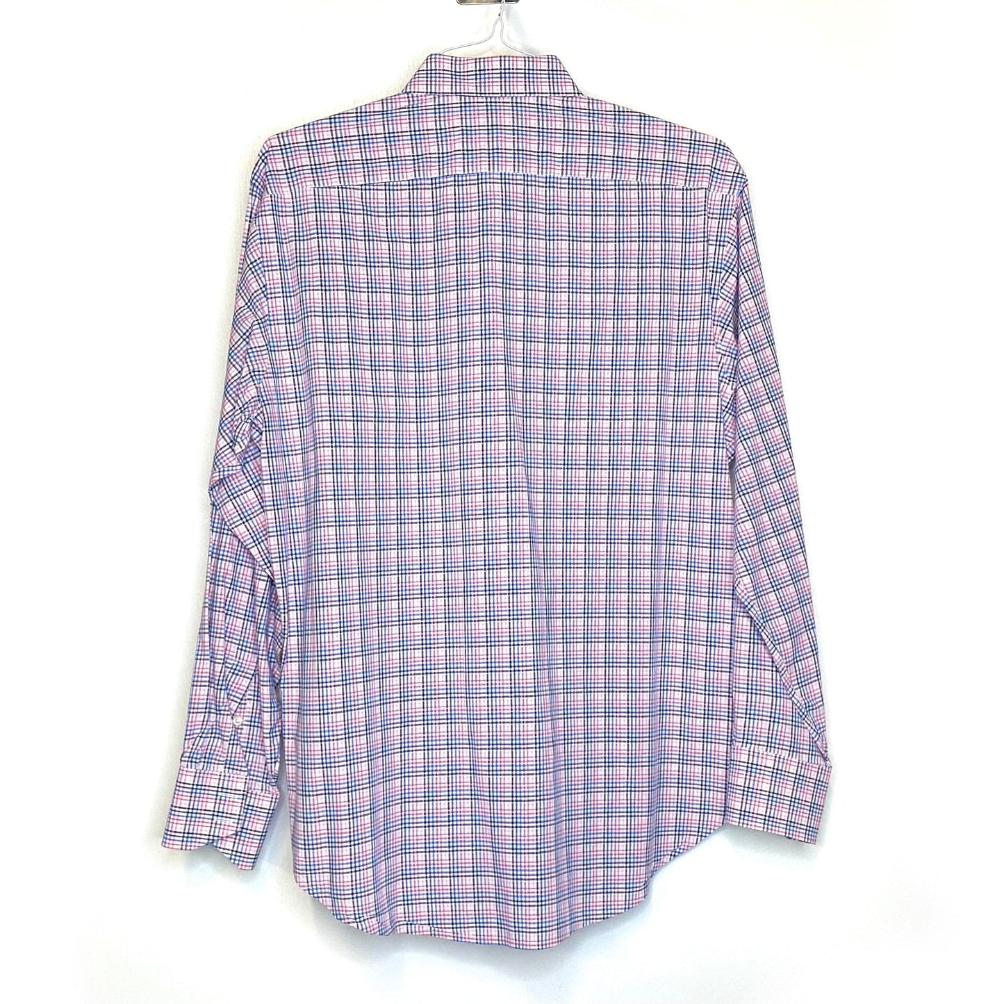 Thomas Dean Men's Blue and Orange Plaid Dress Shirt - Size M - Long Sleeve