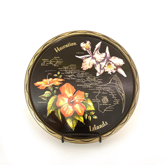 Hawaiian Islands Collectible Decorative Plate 11” Black/Gold Map Points of Interest