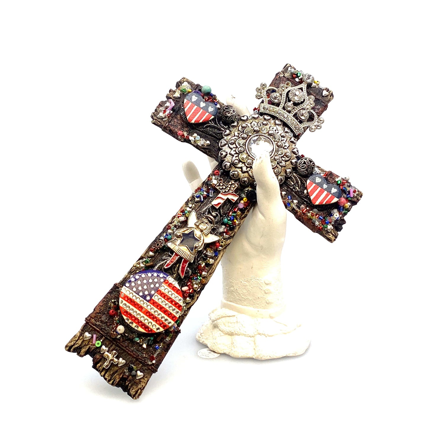 Resin & Costume Jewelry Cross Wall Religious Decorative Art 12”