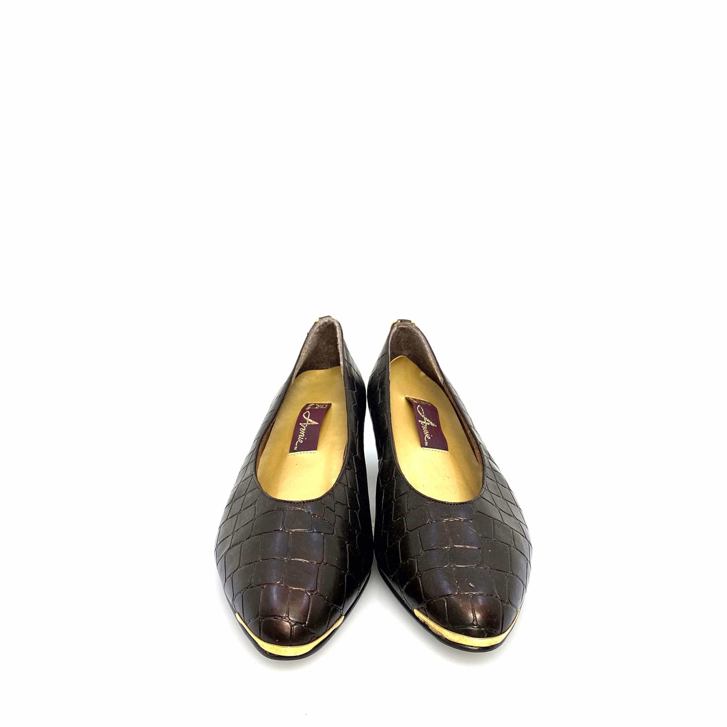 Vintage Annie Womens Size 9M Brown Gold Animal Print Heels