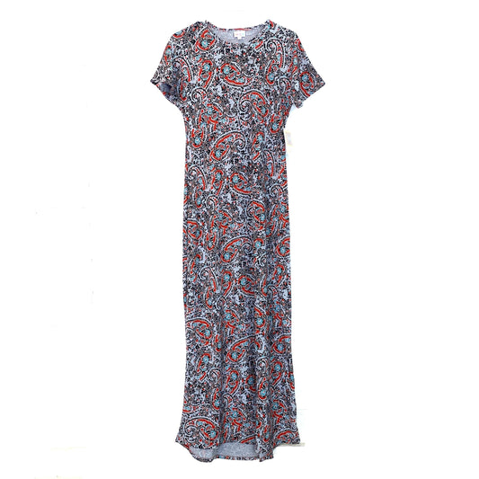 LuLaRoe Womens Maria Maxi Dress | XS (2-4) | Gray Paisley Print | Orange/Black/Teal Accents | NWT