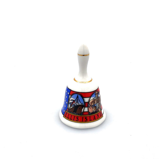 Vintage Hand Bell Travel Tourism Collectible White Porcelain - ELLIS ISLAND