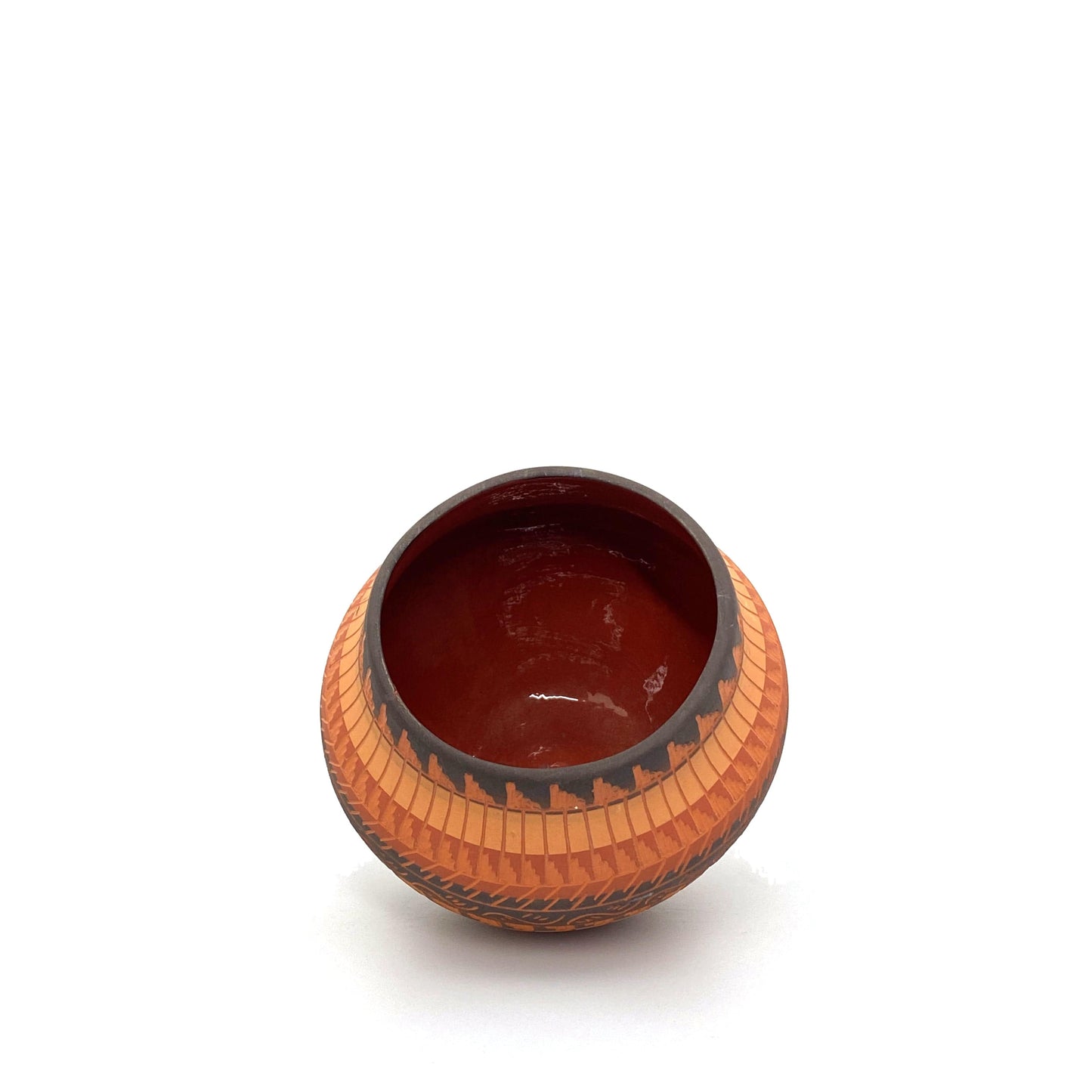 Navajo Pottery by Anna Tsosie Terra Cotta Hand Etched Small Pot 4.5” Orange Brown
