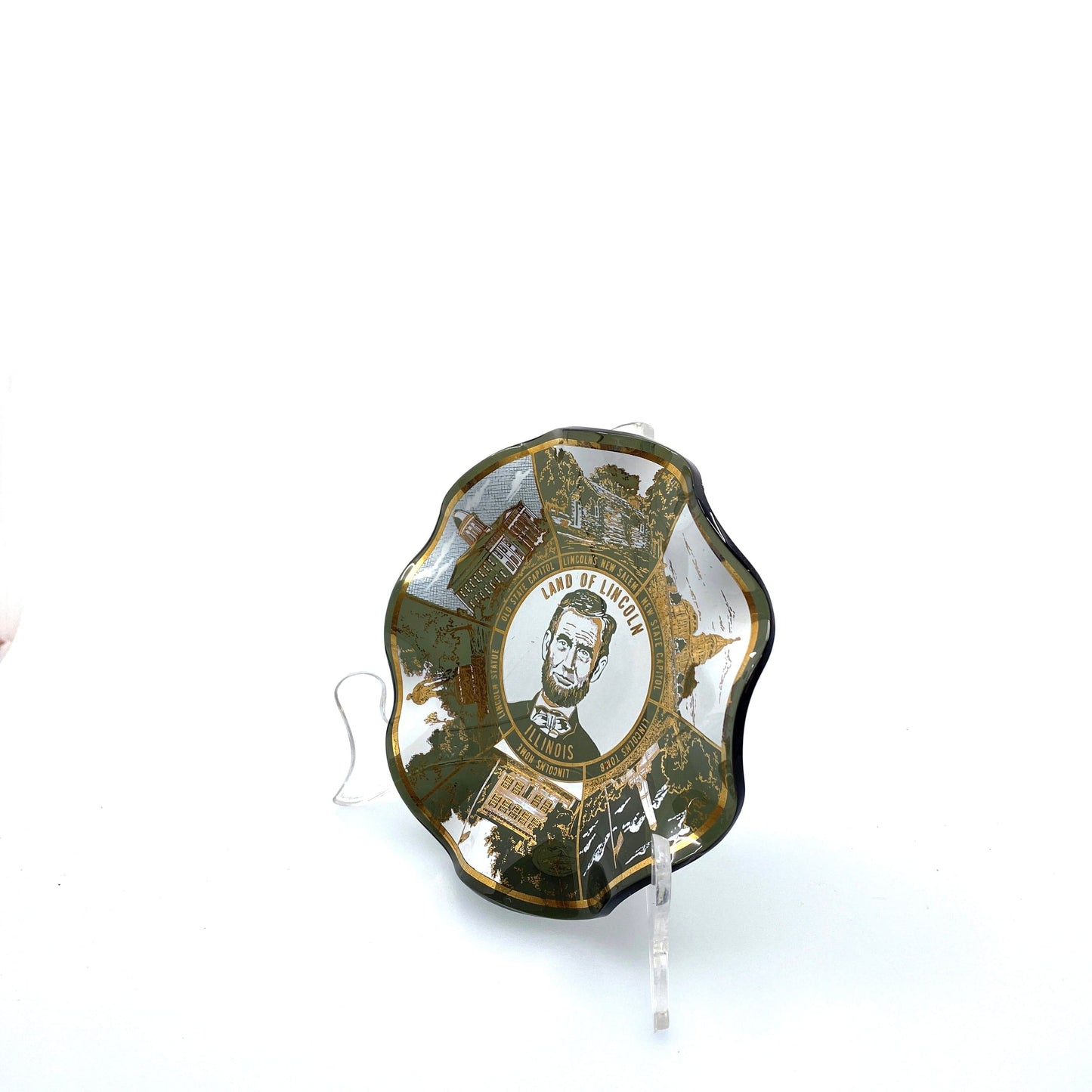 Vintage State Souvenir Plate “Land of Lincoln Illinois” Collectible, Glass - 5.5”