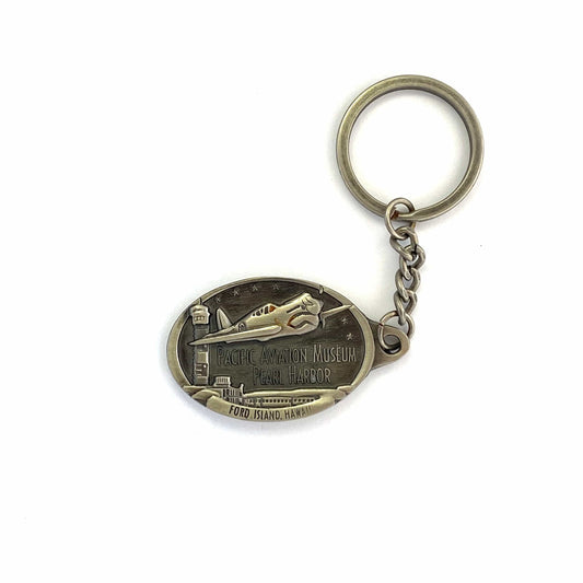 Pacific Aviation Museum Pearl Harbor Pewter Keychain Key Ring Souvenir