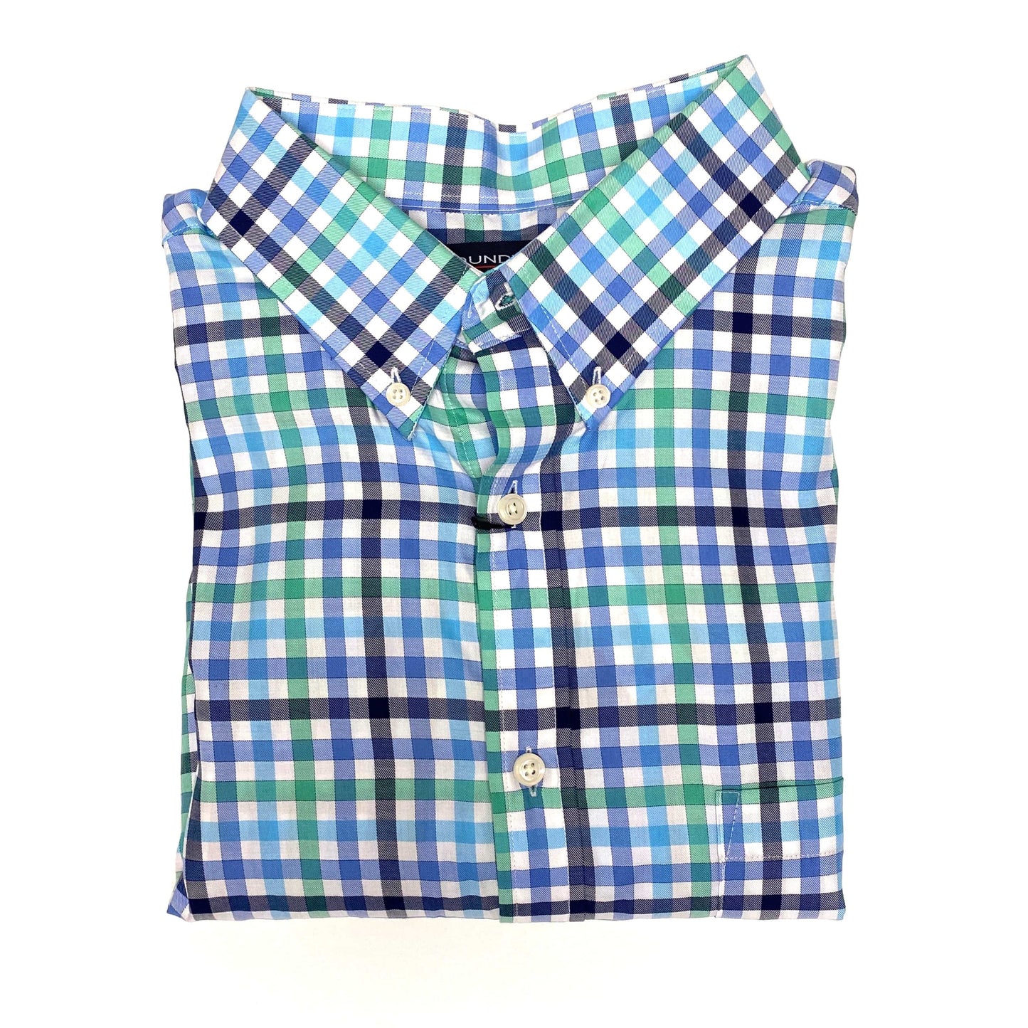 Roundtree & Yorke Men's Green & Blue Plaid Long Sleeve Button-Down Dress Shirt - Size XL - Pre-Owned