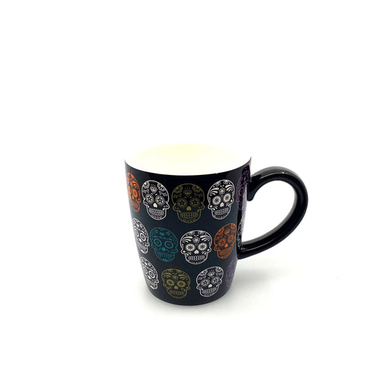 Sugar Skull Pattern Ceramic Coffee Cup Mug, Black - 12oz
