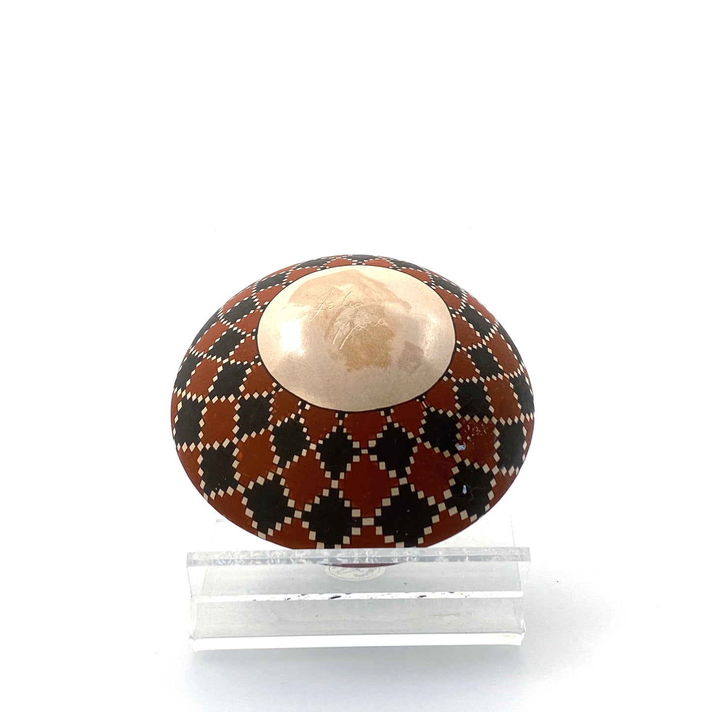 Vintage Julio Mora Seed Pot Mata Ortiz Casas Grandes Black Brown White Diamond