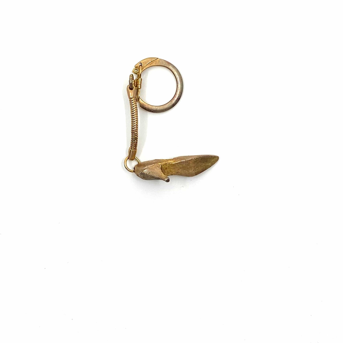 Vintage High Heel Shoe Keychain Goldtone Textured Metal Keyring Stiletto
