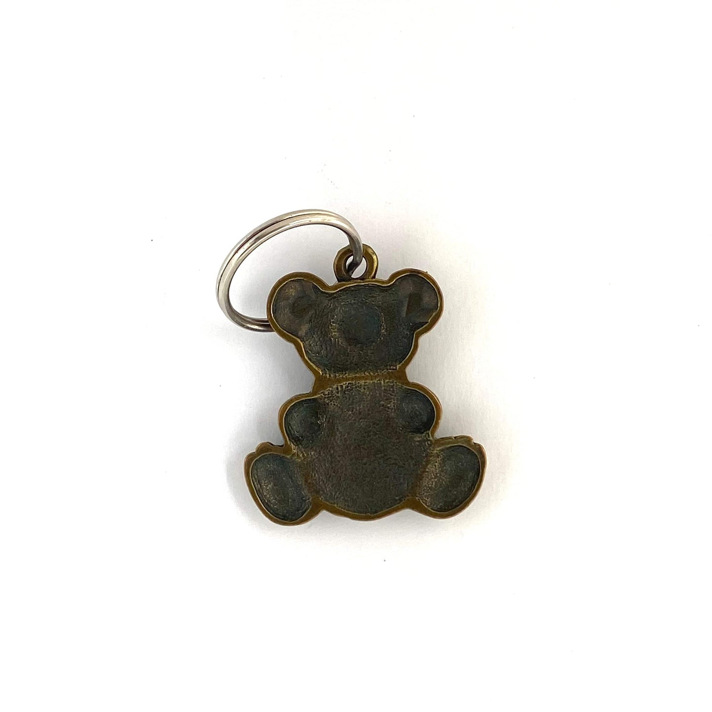 Vintage Metal Brown Teddy Bear Keychain Key Ring Charm