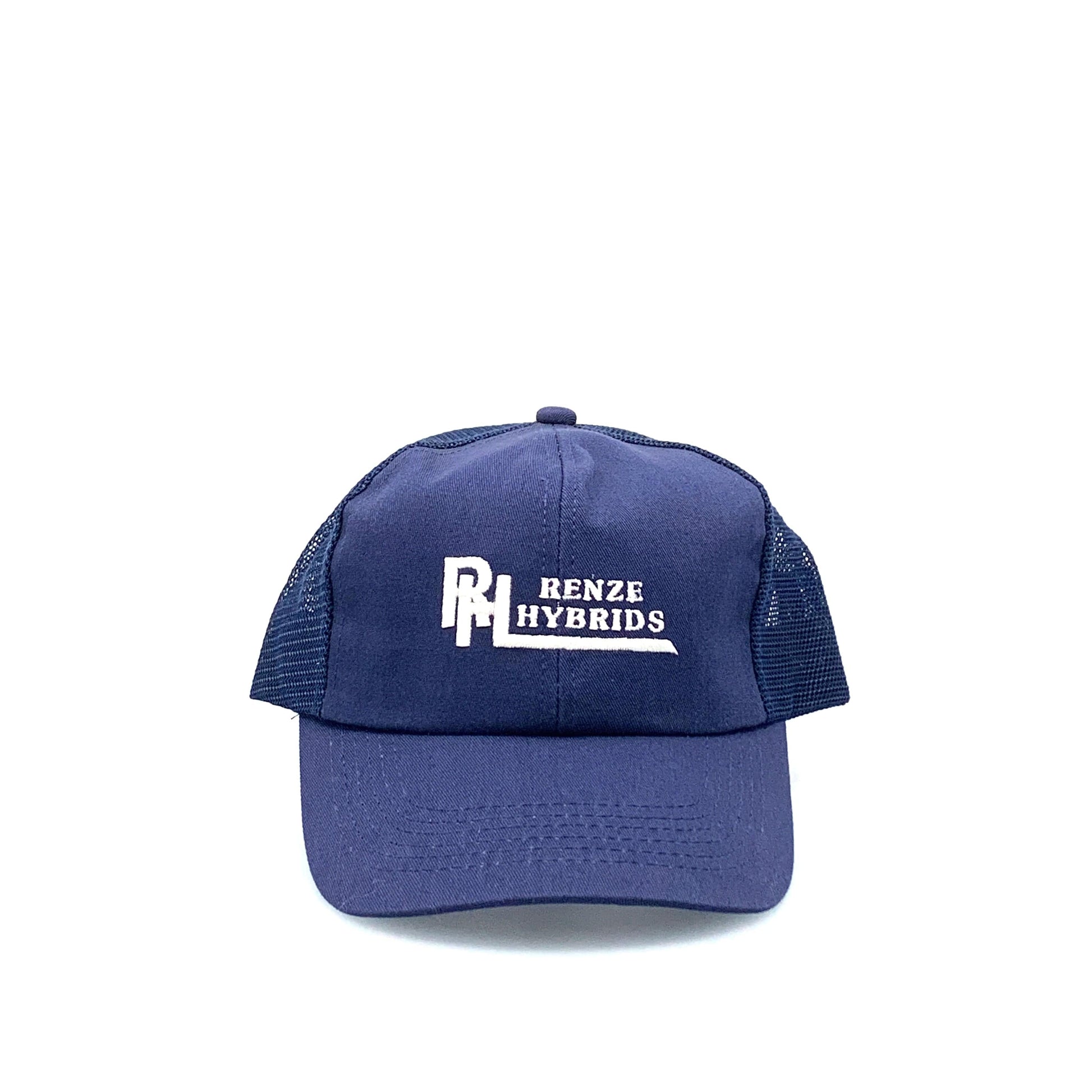 K Products Brand Blue RENZE HYBRIDS Trucker Hat Mesh SnapBack - Front View
