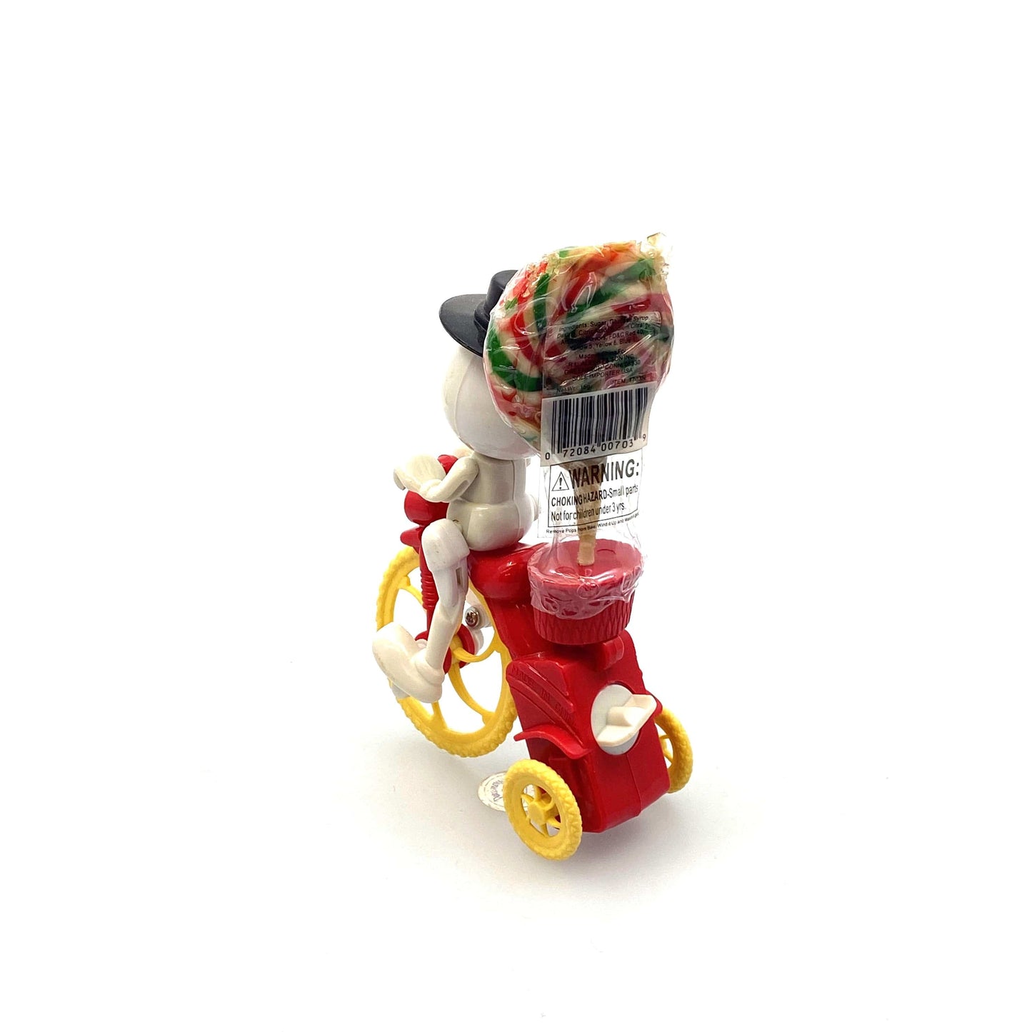 Vintage Stocking Stuffer Christmas Toy Wind-Up Snowman on Bicycle w/Candy*