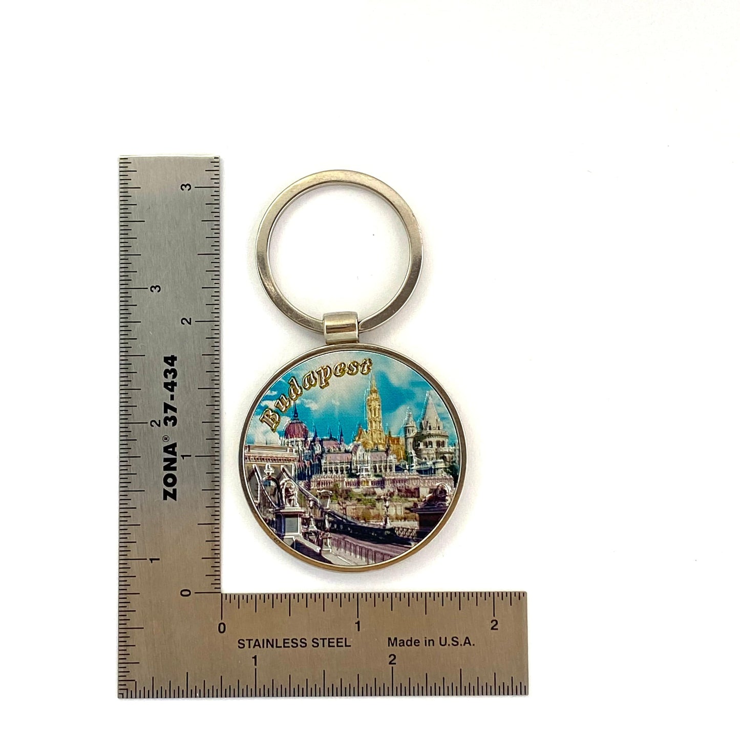 “Budapest” Silvertone Metal Travel Souvenir Keychain Key Ring Charm