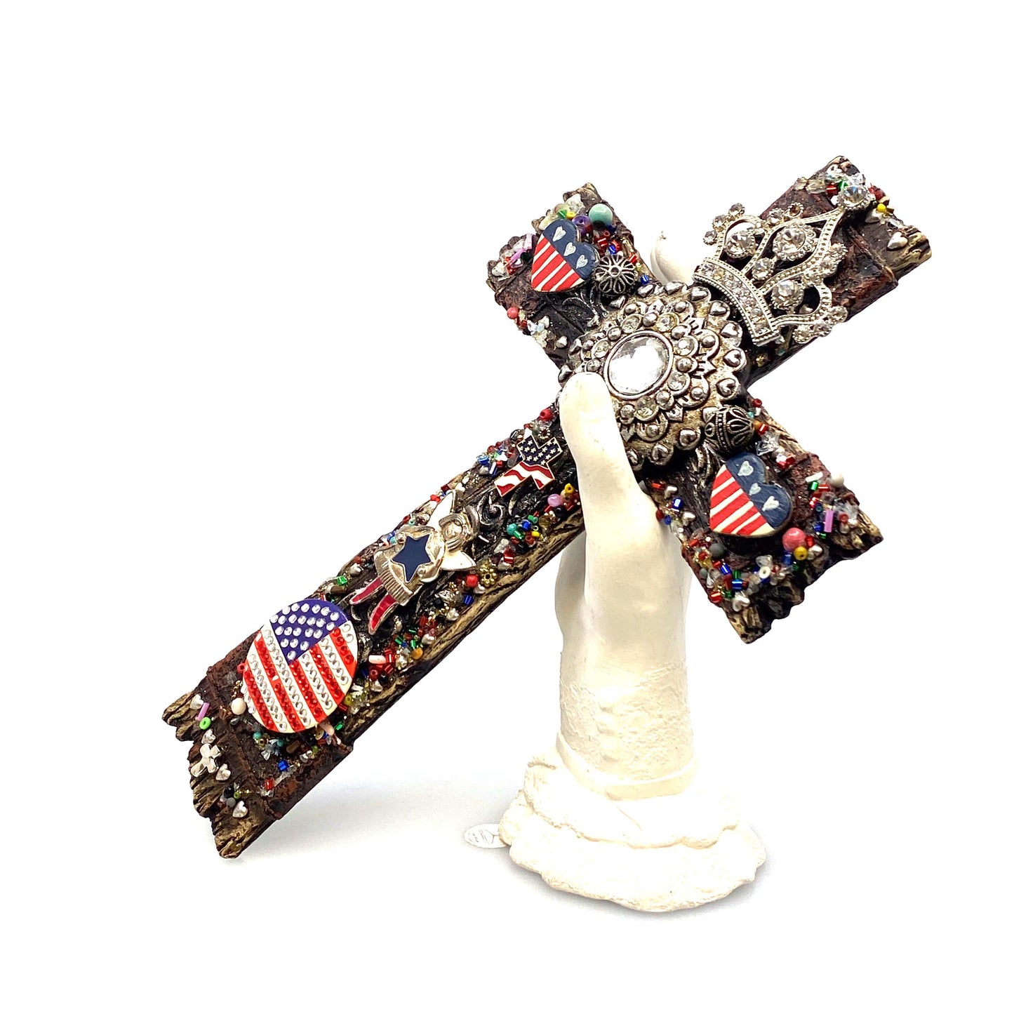 Resin & Costume Jewelry Cross Wall Religious Decorative Art 12”