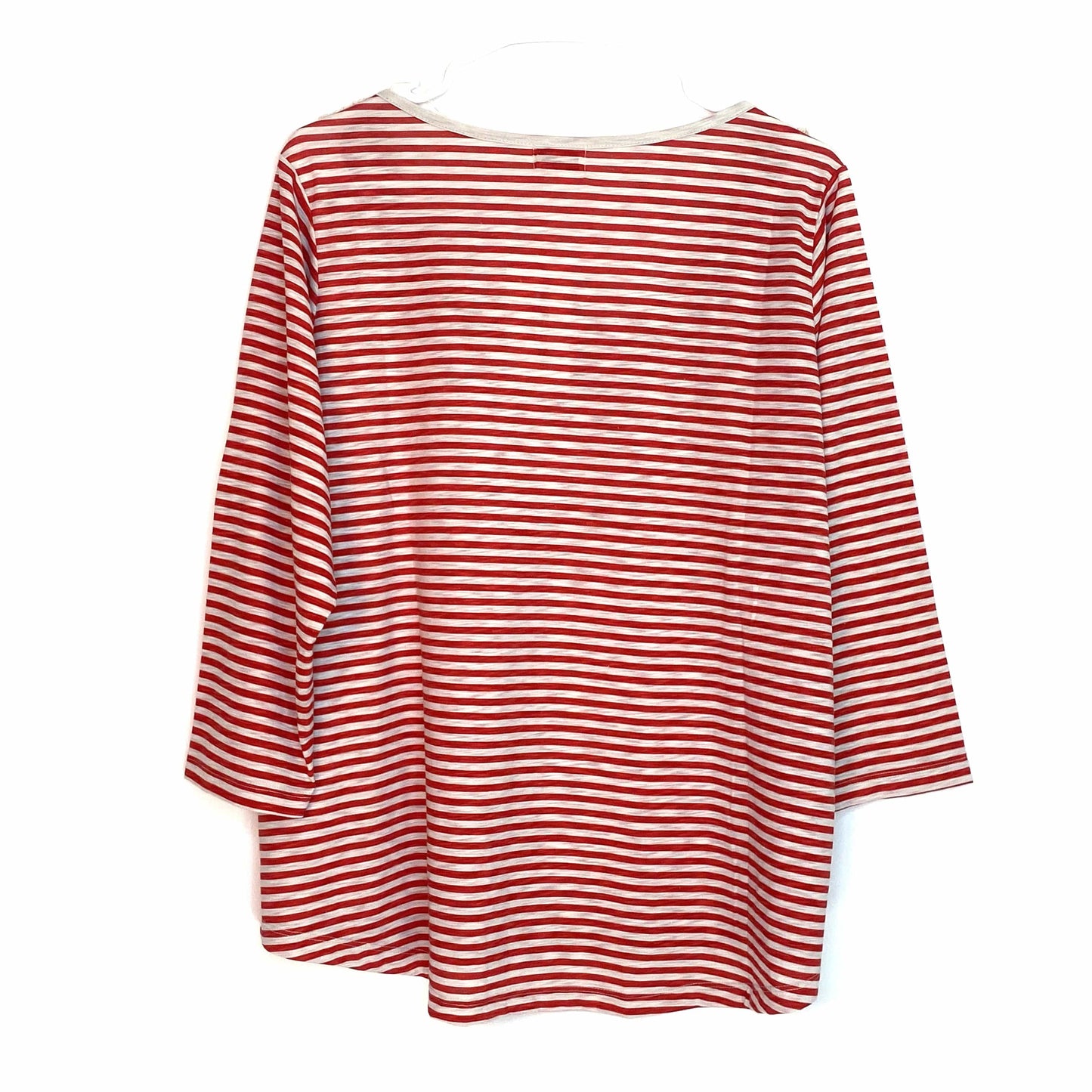 Melrose Chic Women's Red and White Stripe Crocheted Collar Blouse - Size 1X