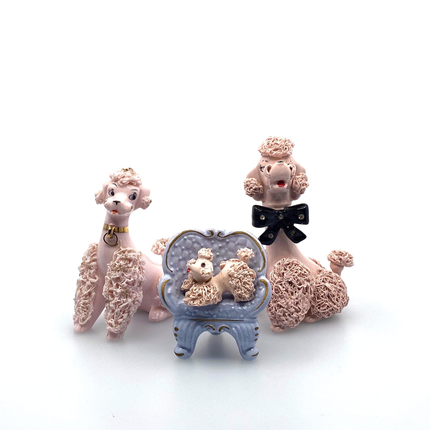 Vintage Lefton Pink Spaghetti Poodles Set of 3 Family Japan