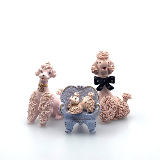Vintage Lefton Pink Spaghetti Poodles Set of 3 Family Japan