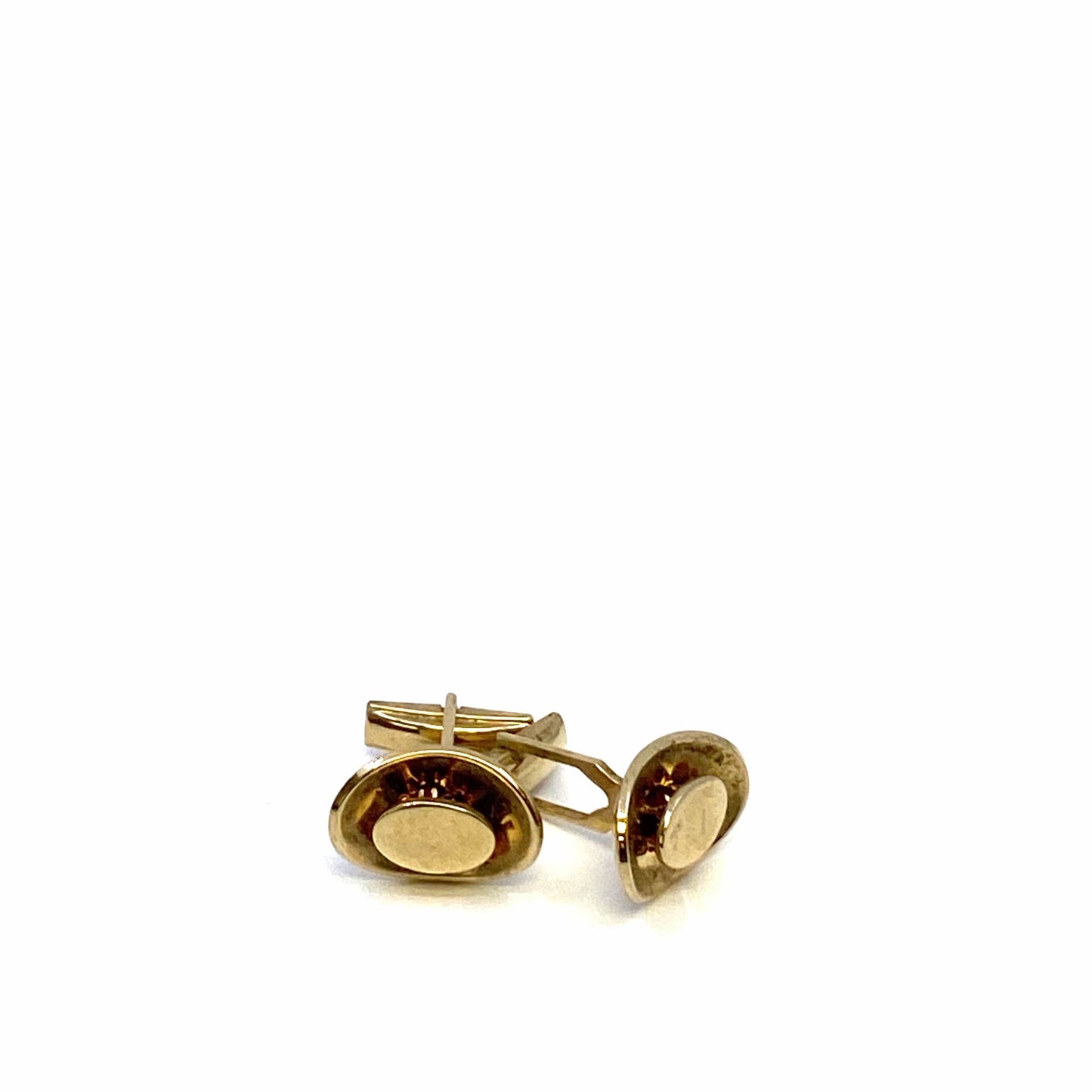 Vintage Mens Cufflinks Modernist Oval Gold, Pair