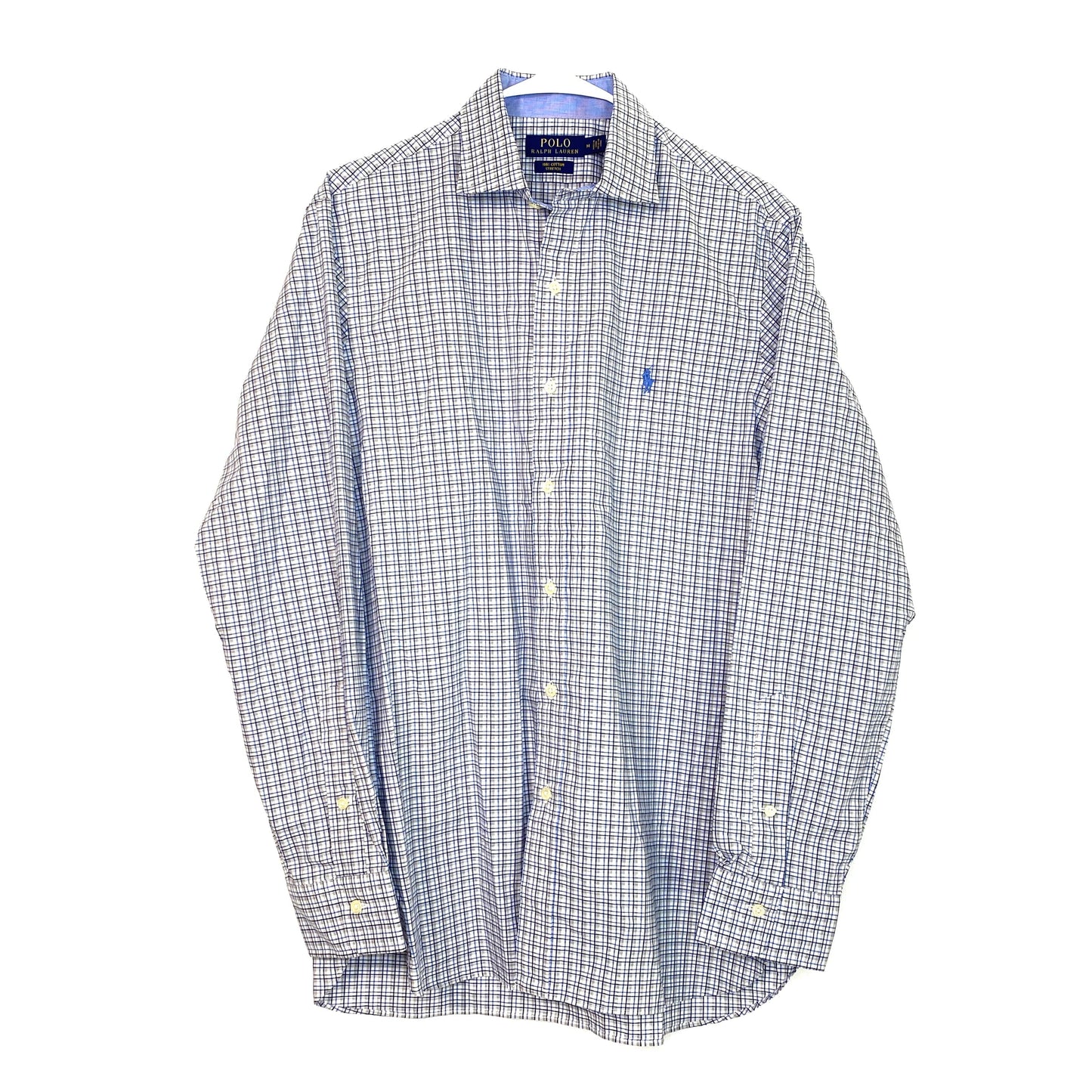 Ralph Lauren Men's Blue & White Plaid Dress Shirt - Size M - Long Sleeve Button-Up