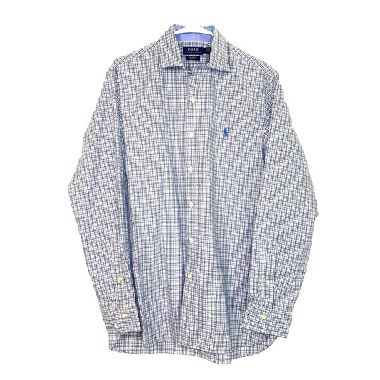 Ralph Lauren Men's Blue & White Plaid Dress Shirt - Size M - Long Sleeve Button-Up