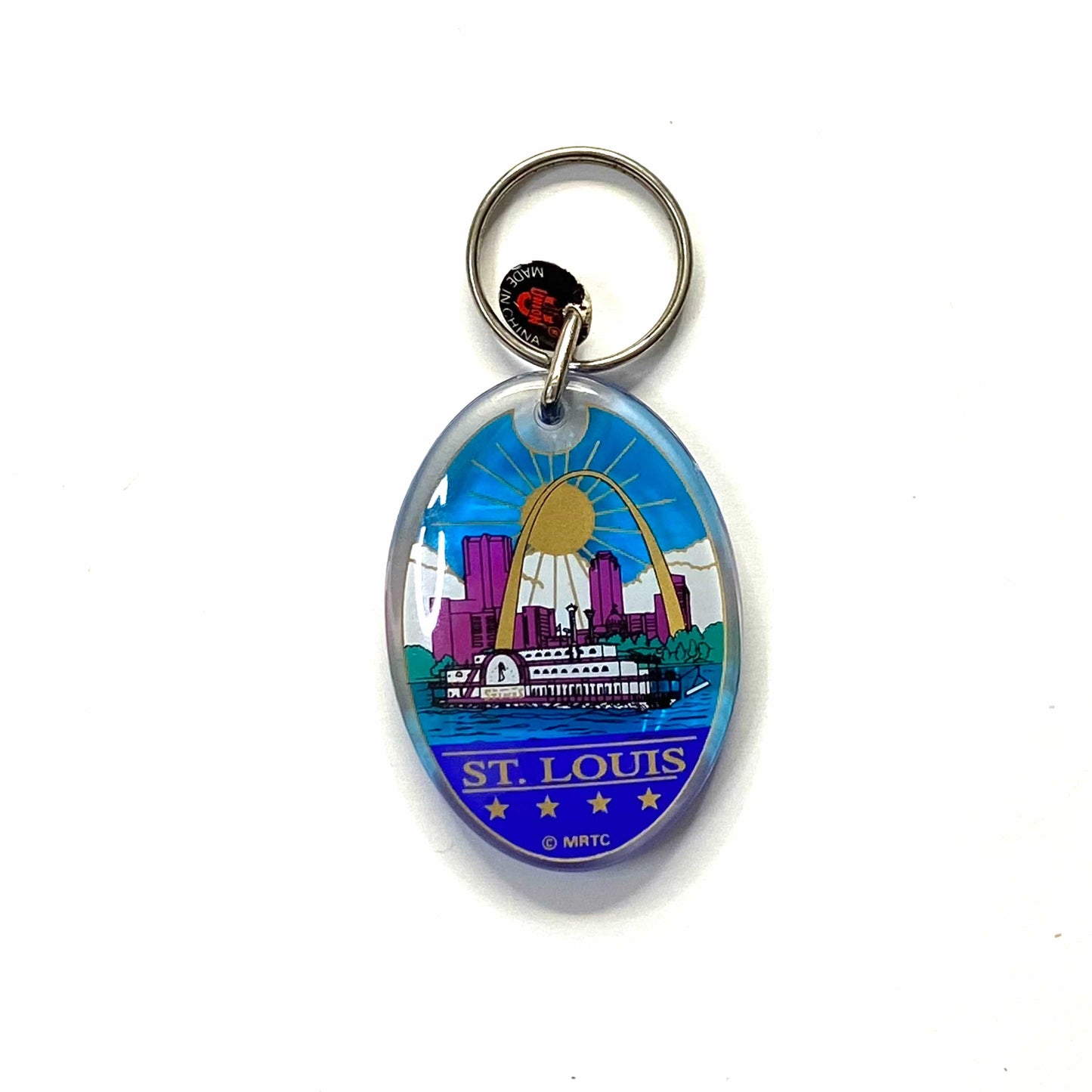 Vintage St. Louis, Missouri Travel Souvenir Keychain Key Ring Oval Clear Acrylic