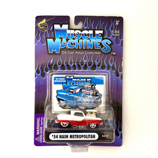 Muscle Machines Nash Metropolitan Diecast Car – Vintage 1:64 Scale Collectible for Adult Collectors – White/Red Design
