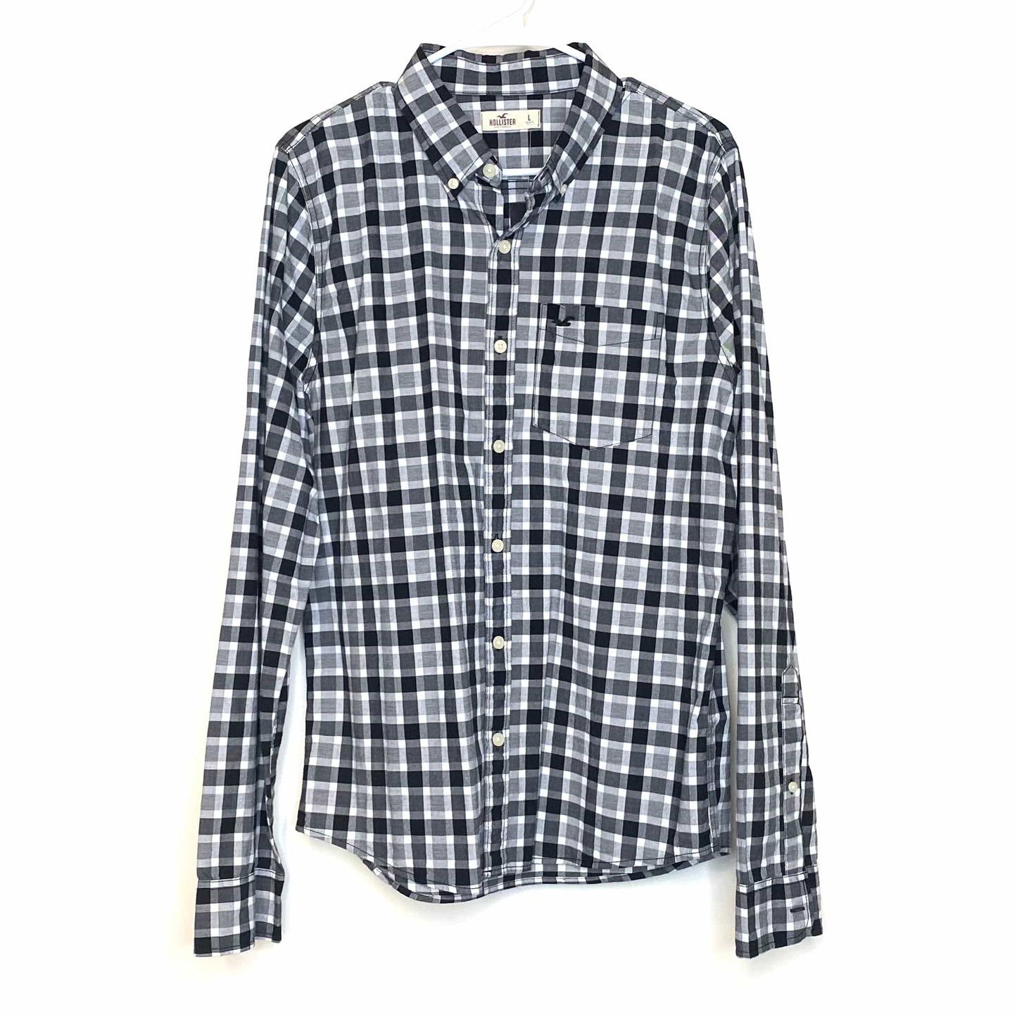 Hollister Men's Black and White Plaid Casual Shirt - Size L - Long Sleeve