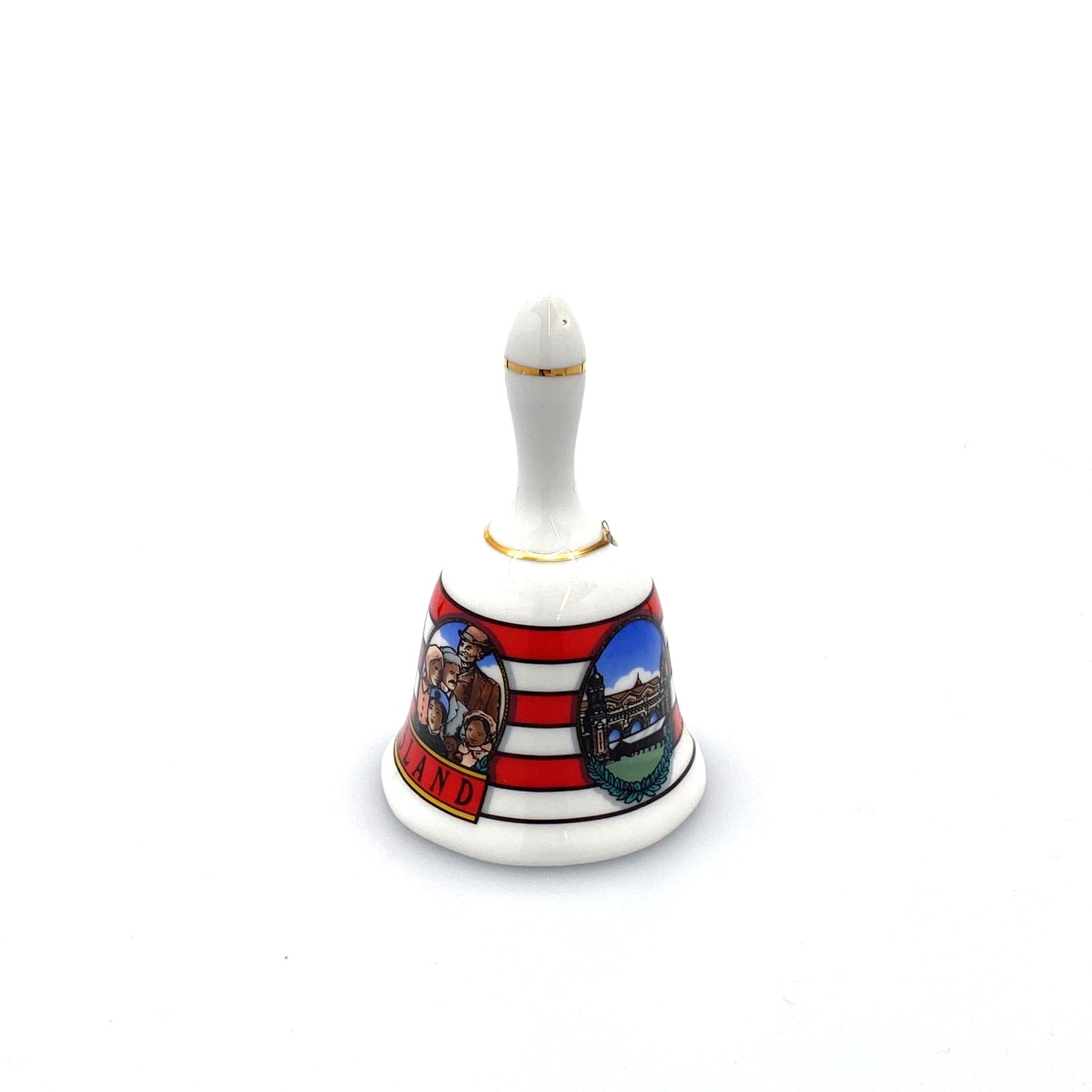 Vintage Hand Bell Travel Tourism Collectible White Porcelain - ELLIS ISLAND