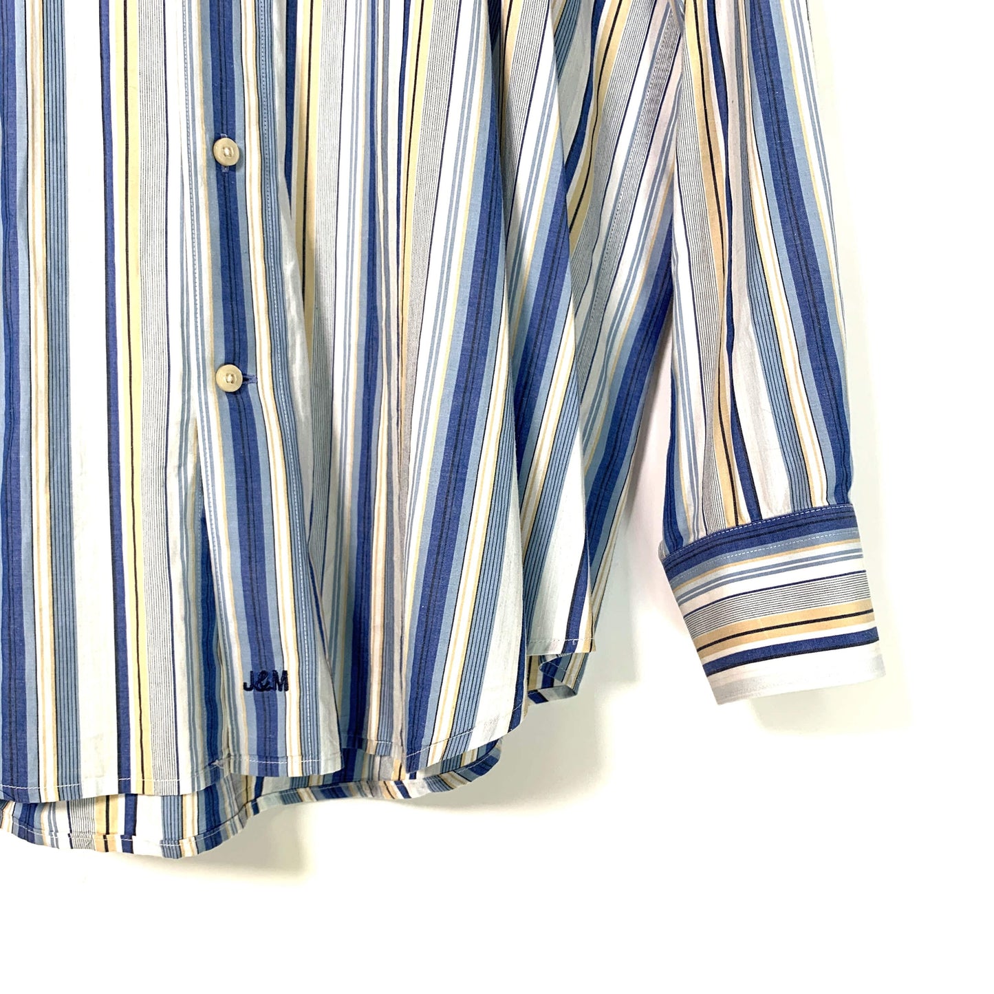 Johnston & Murphy Men's Striped Blue & White Button-Up Dress Shirt - Size XL - Long Sleeve